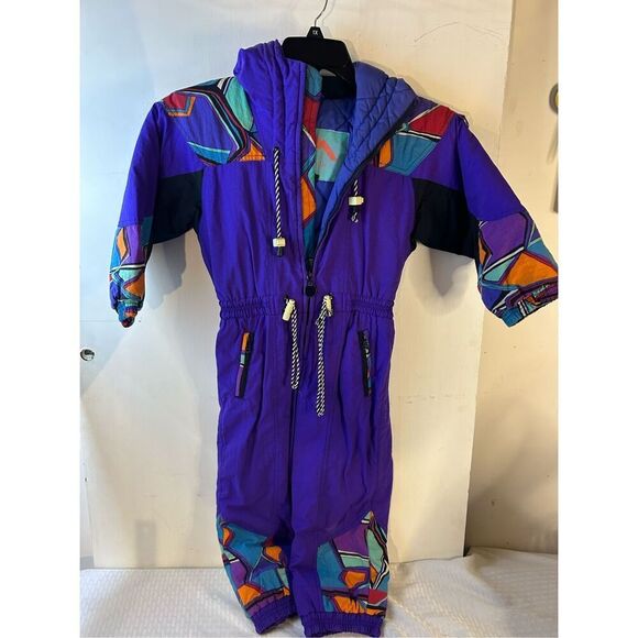 Mountain Goat ski suit girls 4-5 kids purple geo pattern